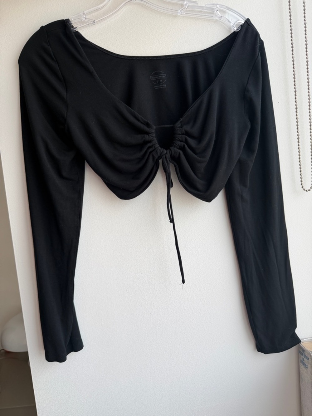 intimissimi Black Long-Sleeve Ruched Drawstring Crop Top